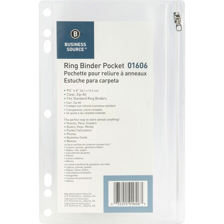 Business Source Punched Economy Binder Pocket 9.5" Height x 6" Width 01606